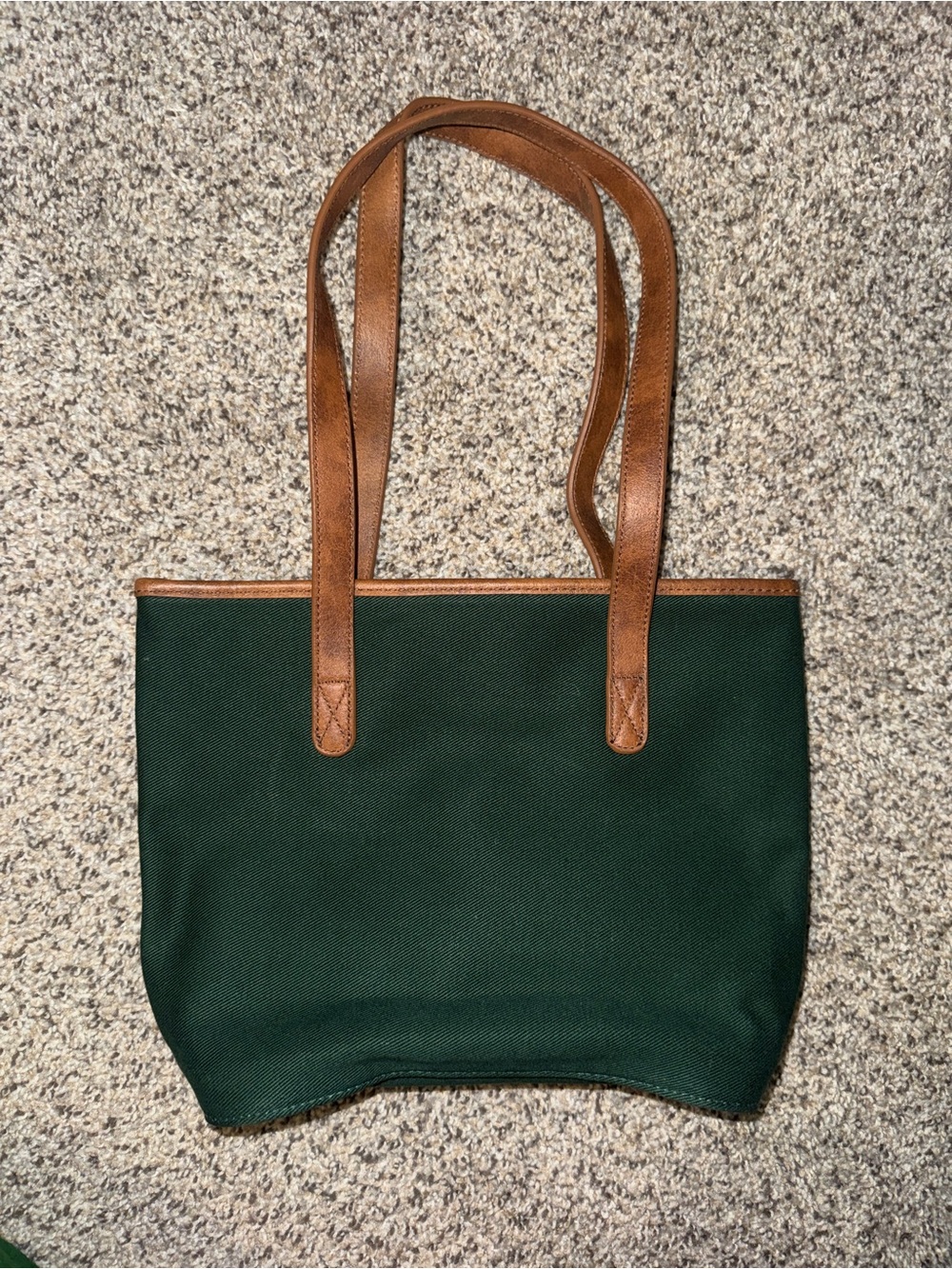 Brandy Melville Green Canvas Tote with Brown Leather Straps